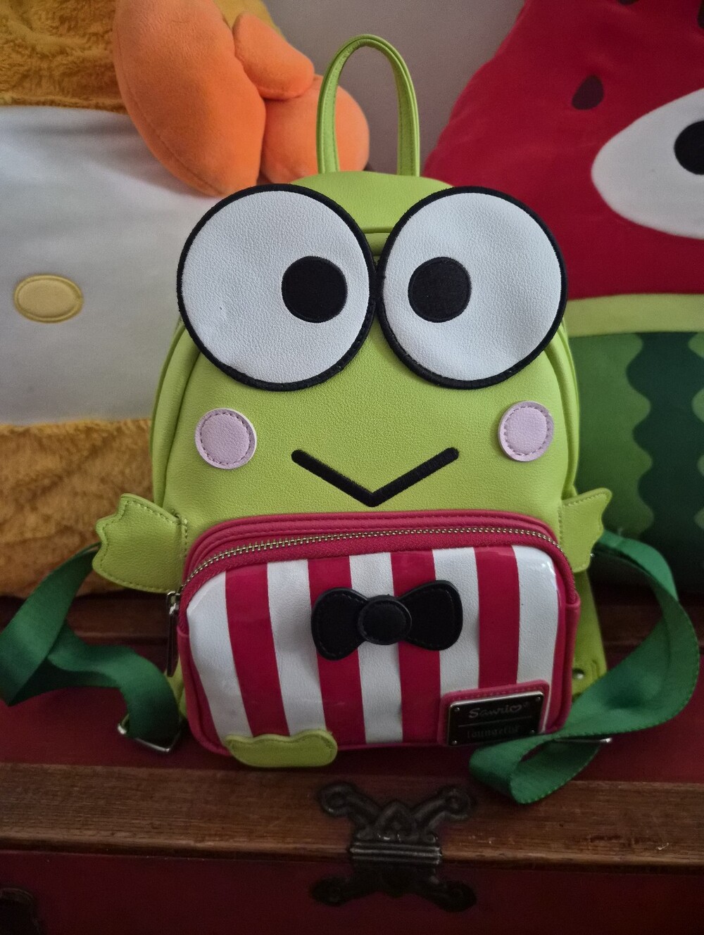 Sanrio Keroppi Loungefly Backpack with Pink & White Striped Pocket